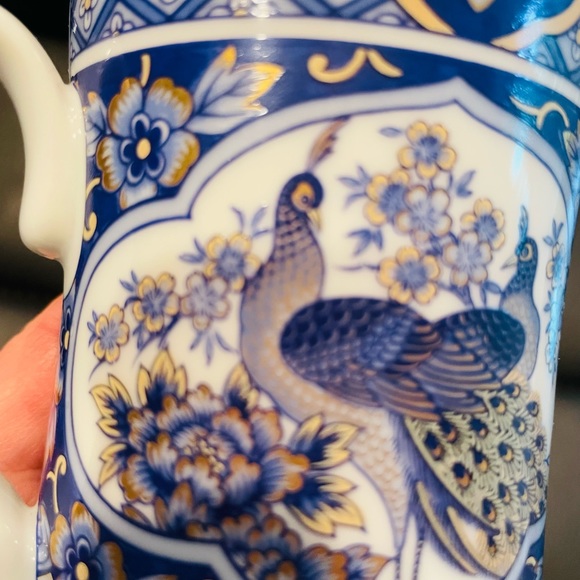 2 Imperial Peacock blue peacock mugs w/gold trim @1983 Arnart Collector Vintage - Picture 10 of 12